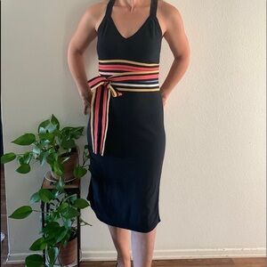 Sonia Rykiel Women's Criss Cross Halter Black Midi Dress Tie Waist Size Medium